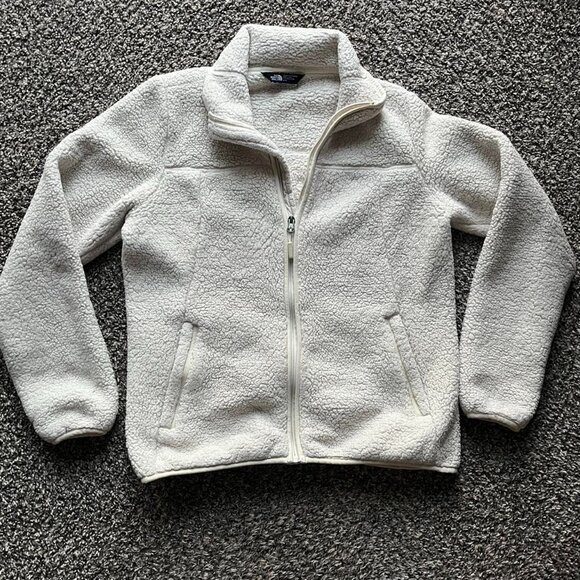 White The North Face Sherpa Zip Up Fleece Jacket, Women's Medium Sherpa Pullover - Picture 1 of 7